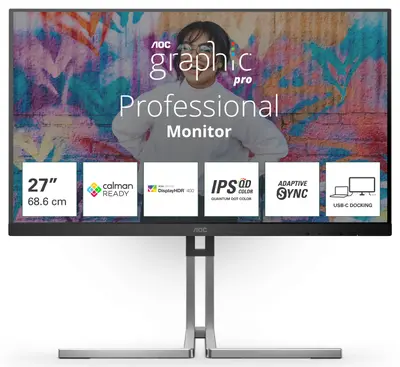 Monitor Consumer AOC Q27U3CV, 27", 2560 x 1440 pixeli, Black, 3 ani Garantie