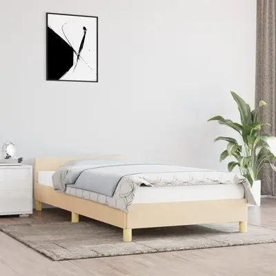 Cadru de pat cu tablie, crem, 90x200 cm, textil