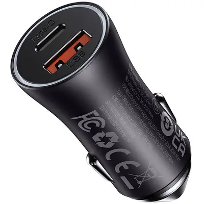 BASEUS Incarcator auto, Baseus, USB + USB-C, 60 W, Gri