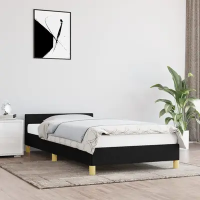 Cadru de pat cu tablie, negru, 90x200 cm, textil