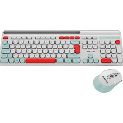 Canyon Kit Canyon CNS-HSETW5WT, Tastatura, USB, Wireless + Mouse Optic, USB, Alb-Rosu