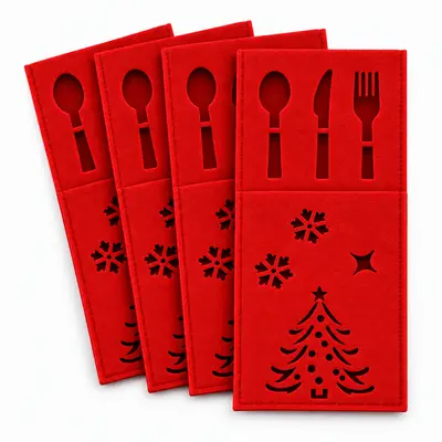 Huse decorative pentru tacâmuri de Crăciun - roșu (set 4 buc) - Default Title