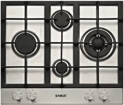 Plita incorporabila Samus PSG-64SX6, Gaz, 4 arzatoare, Arzator Wok, Aprindere electrica (Inox)
