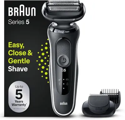 Aparat de ras electric Braun 51-W1500s, Autonomie 50 minute, 3 lame flexibile, Sistem EasyClean…