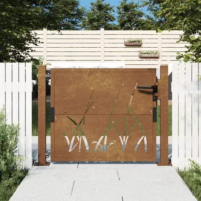 Poarta pentru gradina, 105x80 cm, otel corten, model iarba
