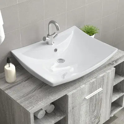 Chiuveta dreptunghiulara cu preaplin & gaura robinet, ceramica