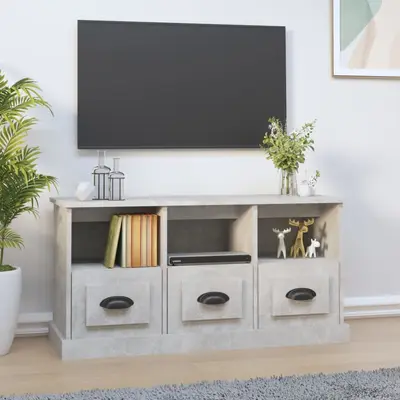Comoda tv, gri beton, 100x35x50 cm, lemn prelucrat