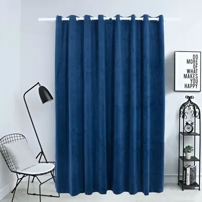 Draperie opaca albastru inchis 290x245cm catifea inele metalice