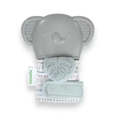 Manusa pentru dentitie, Ingenuiy, Elefant, Cu zornaitoare, Silicon, Fara BPA, 3 luni+, Gri