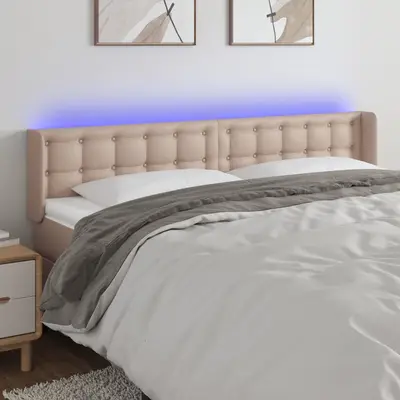 Tablie de pat cu led, cappuccino 163x16x78/88cm piele ecologica