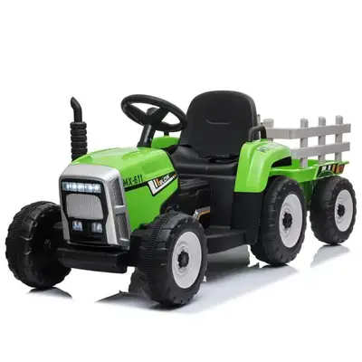 Tractoras electric Kinderauto BJ-611 70W 12V cu remorca si telecomanda Verde
