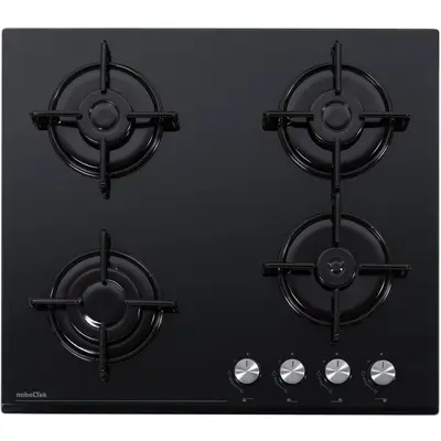 NobeLTek Plita incorporabila NobelLTek NHBG-6400BK, gaz, 4 arzatoare, sticla, negru