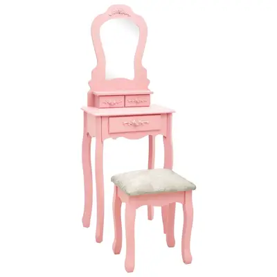 Set masa de toaleta cu taburet roz 50x59x136 cm lemn paulownia