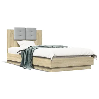 Cadru de pat cu tablie si lumini led, stejar sonoma, 75x190 cm