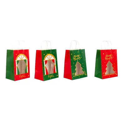 Pungi cadou Crăciun fericit cu fereastră mix 4 tipare diferite - model 10 (set 12 buc) …