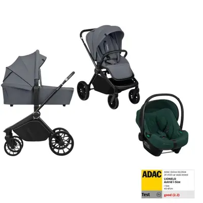 Carucior 3 in 1, Lionelo, Mika Plus, Cu scoica auto Verde testata ADAC, Reversibil, Cu sistem de…