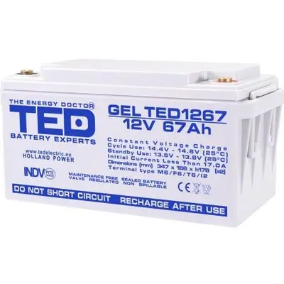 Acumulator stationar GEL pentru UPS sau panouri fotovoltaice VRLA 12V 67Ah M6 TED Electric TED1267…