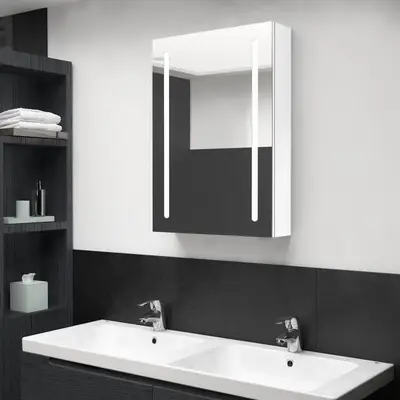 Dulap de baie cu oglinda si led, alb stralucitor, 50x13x70 cm