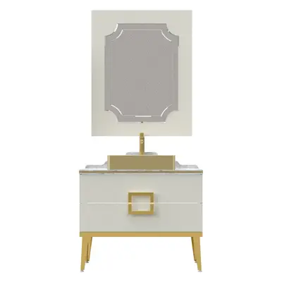 Set mobilier baie Pierre Cardin Mercury 3 piese 90 cm alb-auriu