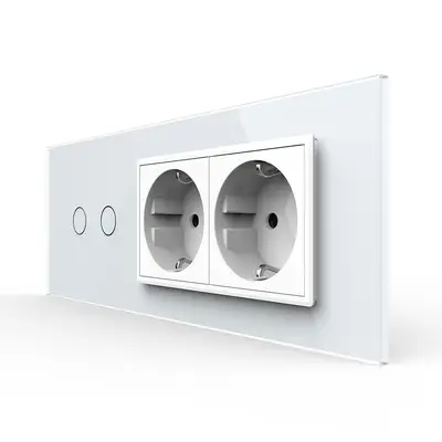 Intrerupator Dublu + 2 Prize LIVOLO cu Rama Din Sticla, Standard Italian, 6M