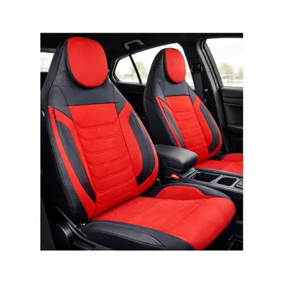 Huse scaune auto universale fractionate Premium cu tetiera fata incorporata negru cu rosu Cod…