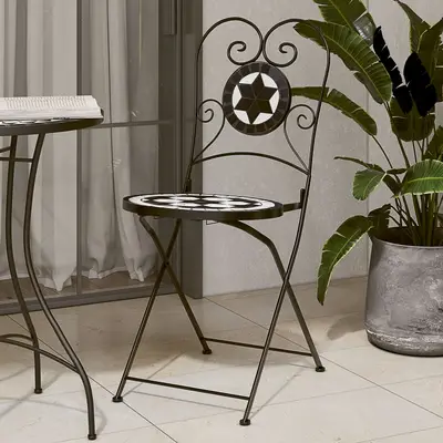 Scaune de bistro pliabile, 2 buc., negru si alb, ceramica