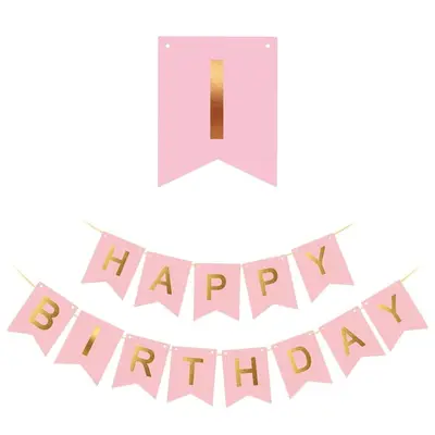 Ghirlandă din hârtie cu mesaj Happy Birthday - Roz