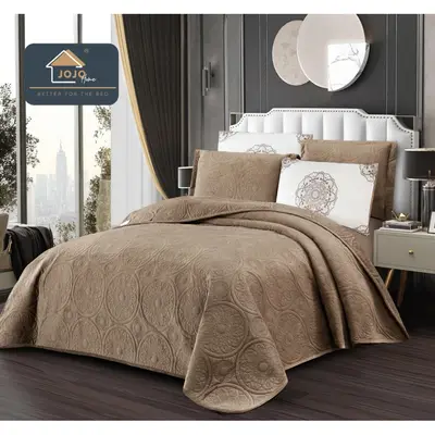 Cuvertura pat dublu, 5 piese, Finet Premium Matlasat, 220x240cm, Jojo Home, Maro