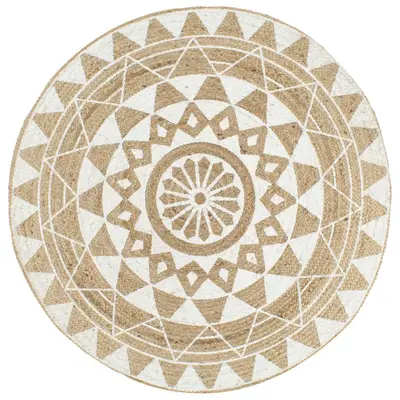 Covor manual cu imprimeu alb, 120 cm, iuta