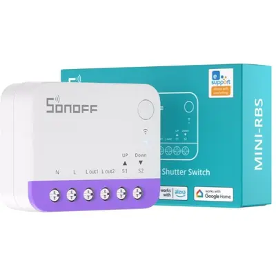 Releu smart WiFi pentru rulouri automatizate Sonoff MINI-RBS, 240W, 2.4 GHz, control aplicatie…