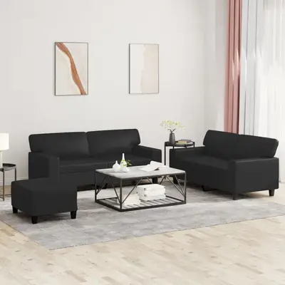 Set de canapele, 3 piese, negru, piele ecologica