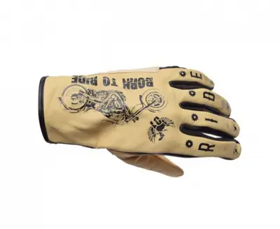 Manusi moto Leoshi, din piele, Born To Ride, culoare crem, marime S