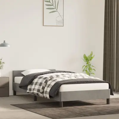 Cadru de pat cu tablie, gri deschis, 100x200 cm, catifea