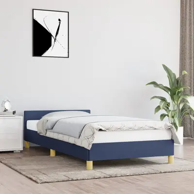 Cadru de pat cu tablie fara saltea, albastru, 100x200cm, textil