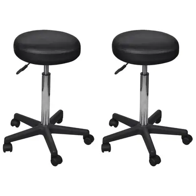 Taburete de birou, 2 buc., negru, 35,5x84 cm, piele ecologica