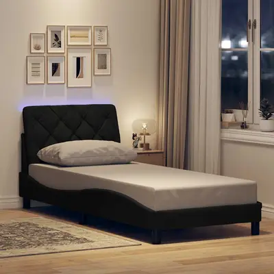 Cadru de pat cu led fara saltea tesatura neagra 90x200 cm