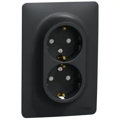 Priza dubla 2P+E 16A Schneider Noua Unica NU206754, antracit