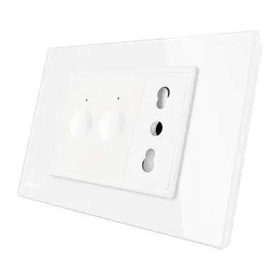 Intrerupator dublu + priza Livolo cu rama din sticla, Standard italian