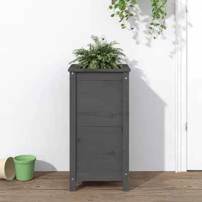 Jardiniera de gradina, gri, 40x40x78 cm, lemn masiv pin