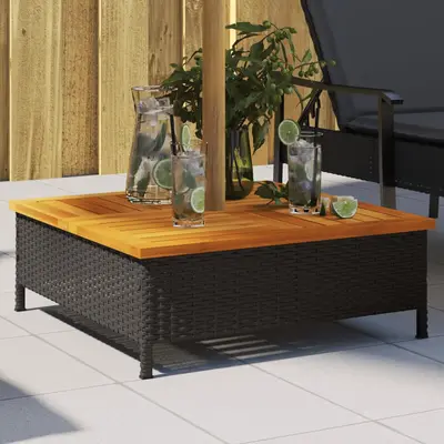 Masca suport umbrela de soare negru 70x70x25cm poliratan/acacia