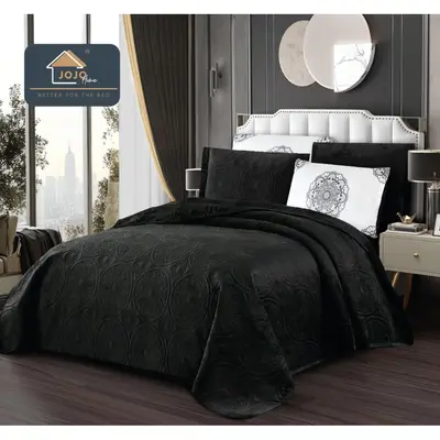 Cuvertura pat dublu, 5 piese, Finet Premium Matlasat, 220x240cm, Jojo Home, Negru