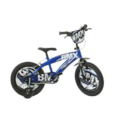 Bicicleta cu pedale, Dino Bikes, BMX, Cu roti ajutatoare, 16 inch, Pana la 125 cm, Blue