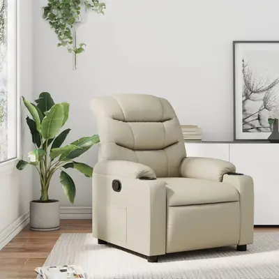 Fotoliu rabatabil, crem, piele ecologica