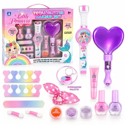 Set de machiaj de jucarie Little Princess pentru fete, cu oglinda luminoasa, ceas, palete si…