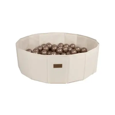 Piscina uscata pliabila, BabyTrold, Cu 100 bile, Fara ftalati si BPA, 80x80x25 cm, 18 luni+, Bej