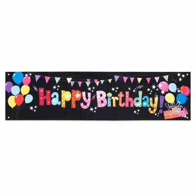 Banner aniversar cu imprimeu Happy Birthday colorat și baloane - Default Title