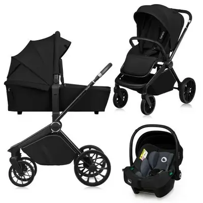 Carucior 3 in 1, Lionelo, Mika Plus, Cadru din aluminiu, Cu landou intarit si salteluta moale, Cu…