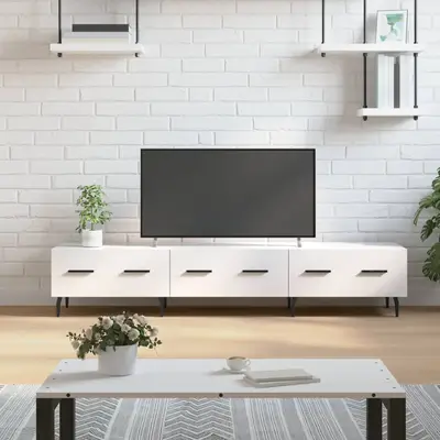 Comoda tv, alb extralucios, 150x36x30 cm, lemn prelucrat