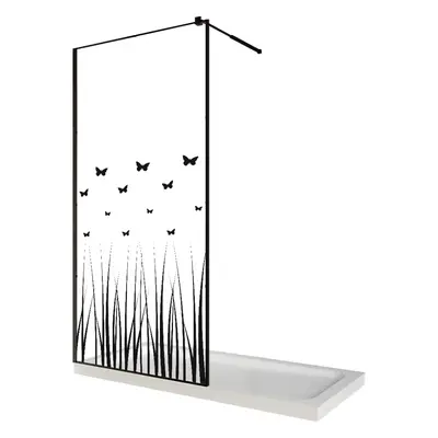 Paravan dus walk in / Perete dus sticla cu model Butterfly 103 6 mm profil negru mat tija…