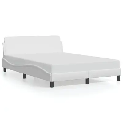 Cadru de pat cu tablie, alb, 140x190 cm, piele ecologica